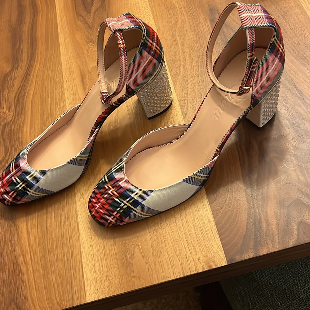 J Crew Tartan Plaid Rhinestone Holiday Heels